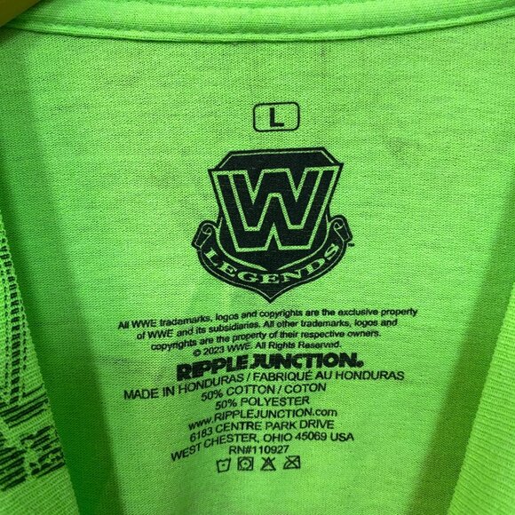 WWE Ripple Junction Neon Green The Ultimate Warrior Allover Print T-Shirt Size L - Picture 5 of 5